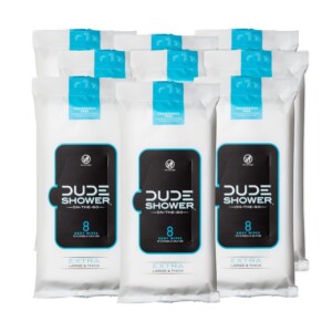 DUDE Wipes - On-The-Go Shower Wipes - 9 Pack, 72 Wipes - Unscented Extra-Large Wipes - Vitamin E & Aloe - Full Body Shower Replacement Wipes