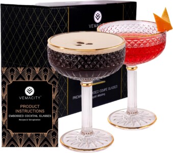 Luxury Coupe Cocktail Glasses | Martini Glasses Set of 2|Martini Glass w/ Gold Detail & Recipe e-Book | Champagne Coupe Glasses |Vintage Champagne Glasses | Espresso Martini Glasses | Crystal Glasses